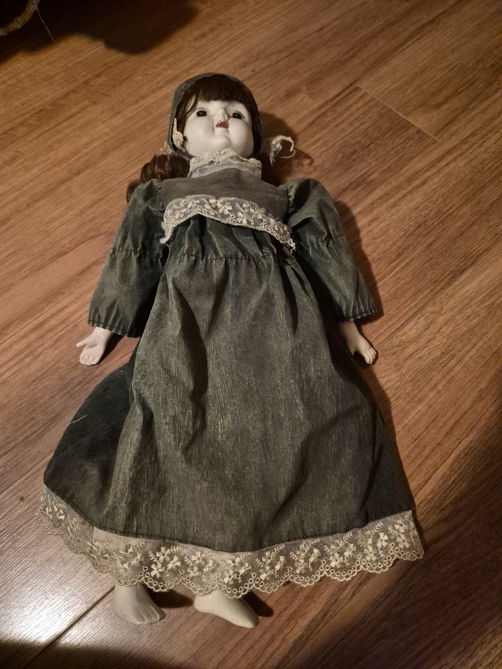 Classic Porcelain Doll in Dark Green Dress - Kids Toy
